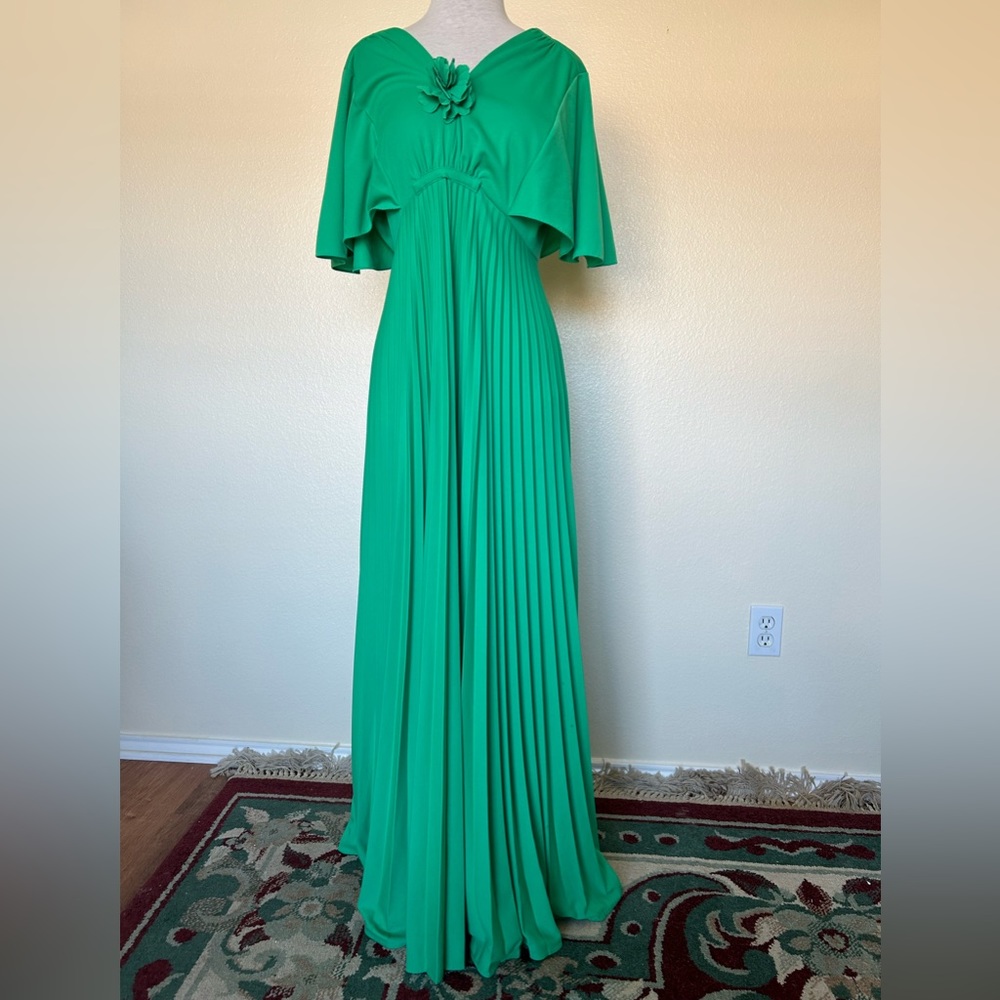 Vintage electric pleated long gown 
Cape style